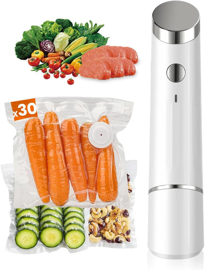 Skiennix Portable Vacuum Sealer - 30 Reusable Bags Included | Powerful Handheld Design for Food Preservation