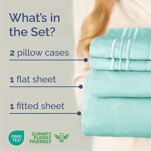 Cal King Size 4-Piece Sheet Set | Skiennix Comfy Breathable Cooling Bed Sheets - Luxury Hotel Quality - Deep Pockets, Soft, Wrinkle-Free - Oeko-Tex Certified, Spa Blue