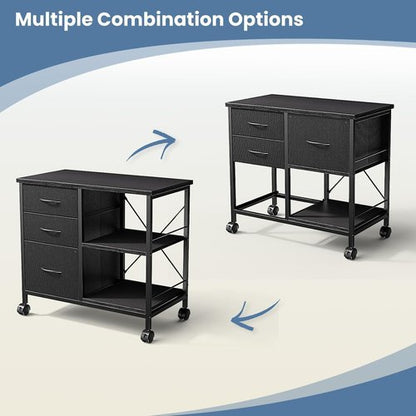 Healsmart Heavy Duty Mobile File Cabinet - 3 Fabric Drawers & Rolling Printer Stand | Black Storage Organizer for Home Office