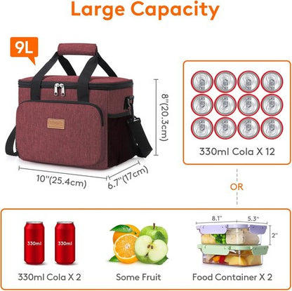 Lifewit Insulated Lunch Bag - Soft Cooler Tote for Men & Women | Burgundy 12-Can Capacity (9L)