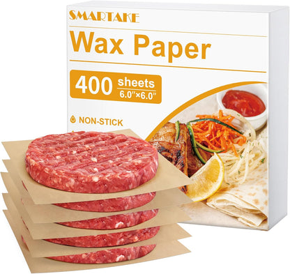 SMARTAKE Wax Paper - 400 Pcs Non-Stick Hamburger Patty Sheets | 6 x 6 Inches for Food, Parties & Picnics