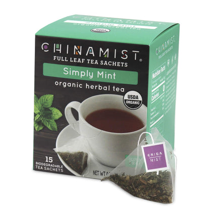 China Mist - Simply Mint Herbal Full Leaf Tea Sachet, 15 Count Box - Biodegradable and Individually Wrapped (1 Pack)