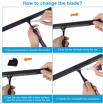 Quntis 12-Inch Shower Squeegee - Heavy-Duty Black Glass Cleaner with Non-Slip Handle & Hooks