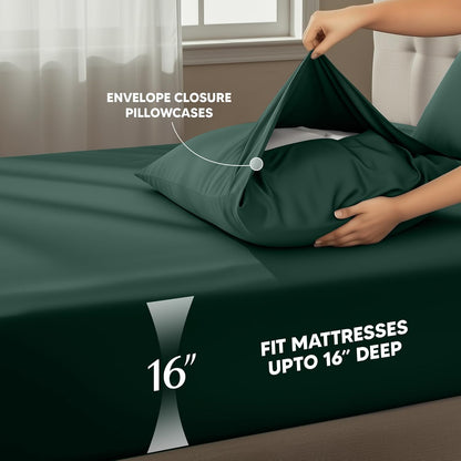 Utopia Bedding Queen Size Sheet Set - Soft, Breathable Microfiber, 4-Piece in Emerald Green | Oeko-Tex Certified