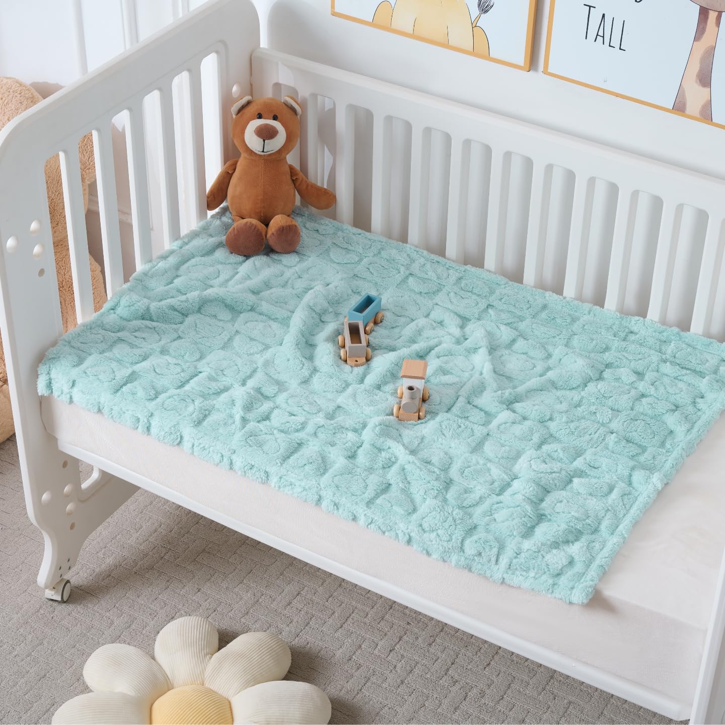 Skiennix Baby Blankets - Soft Fleece Toddler Blankets for Crib | 4 Pcs Set, 30" x 40", Blue/Green/White/Grey