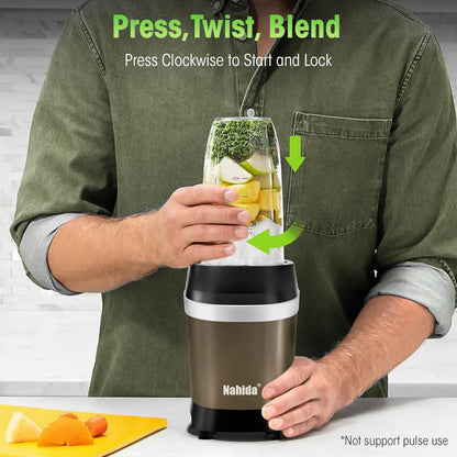 Nahida Blender - 1200W Smoothie Maker with 2 Six-Fin Blades & Easy Go Cups | Brown, 23oz, 32oz, 37oz