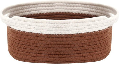 JMvicyroam Woven Basket - Small Rope Storage Bin with Handles for Organizing Shelves & Closets | White & Brown