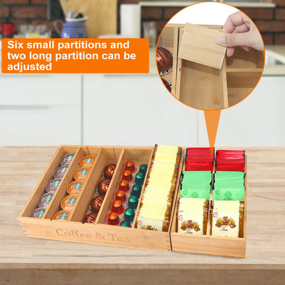 KEVTVEK K Cup Holder Organizer for Drawer or Countertop, 35-70 Coffee pod Holder Organizer, Adjustable K Cup Storage and Tea Bag Organizer for Coffee Station Home Office Bedroom and Kitchen(Bamboo)