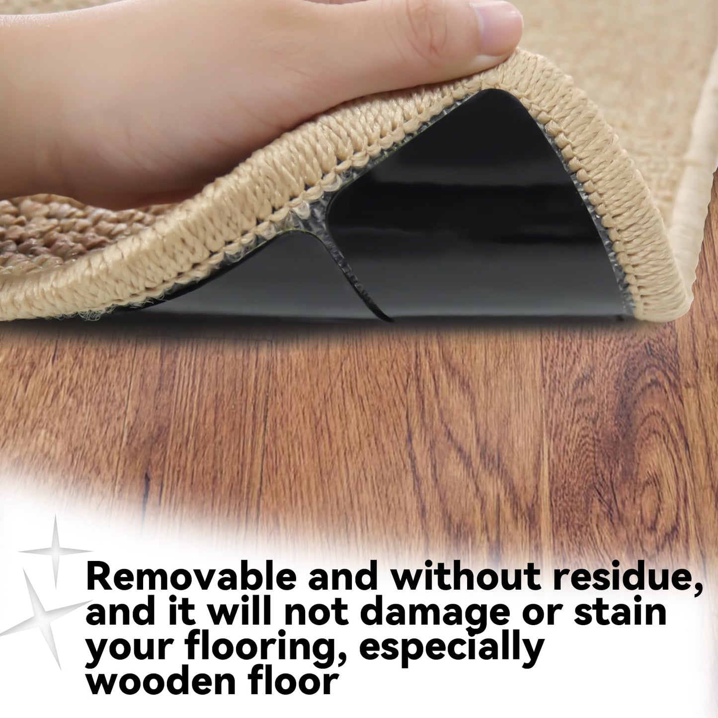 Rug Carpet Non Slip Grippers, Reusable Rug Tape, No Damaging for Hardwood Floors and Tiles, Carpet Grippers Stickers Pads for Area Rugs Corners Flat, 24Pcs