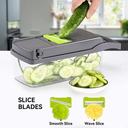 Skiennix Multi-Function Vegetable Chopper - 12-in-1 Pro Veggie Slicer & Dicer with Container for Easy Meal Prep