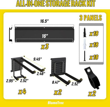 Garage Tool Organizer - Skiennix 48" Heavy-Duty Metal Wall Mount with 3 Rails & 6 Adjustable Hooks