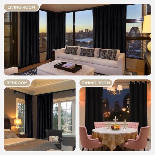 Joydeco Black 100% Blackout Curtains 84 Inch 2 Panels, Luxury Thermal Insulated Black Velvet Curtains for Bedroom Living Room, Soundproof Blackout Window Drapes, Rod Pocket & Back Tab (52W x 84L)