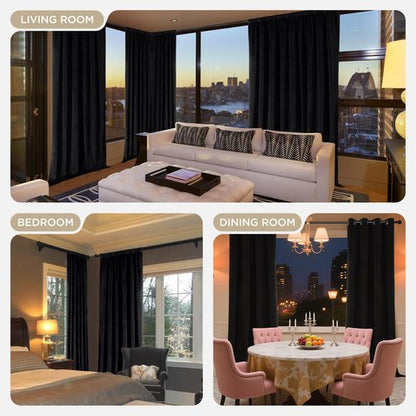 Joydeco Black 100% Blackout Curtains 84 Inch 2 Panels, Luxury Thermal Insulated Black Velvet Curtains for Bedroom Living Room, Soundproof Blackout Window Drapes, Rod Pocket & Back Tab (52W x 84L)