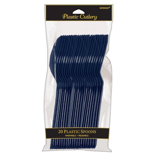 Vibrant True Navy Plastic Spoons (Pack Of 20) - Eco-Friendly, Durable & Eye-catching, Perfect For Parties & Events