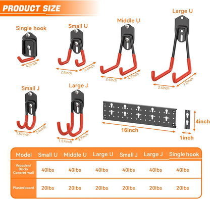 TORACK 24 PCS Garage Storage Hooks - Wall Mount Tool Organizer for Garden Tools, Ladders & More