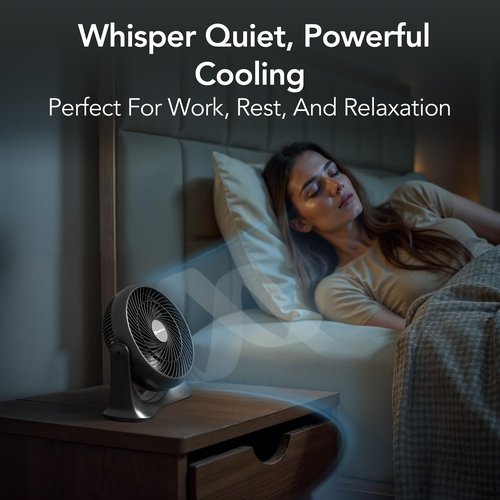 Comfort Zone 11-Inch High-Velocity Tabletop Air Circulator Fan – Quiet 3-Speed Personal Turbo Fan with 90° Adjustable Tilt & Carry Handle – Compact Desk Fan for Home, Office, or Bedroom – Black