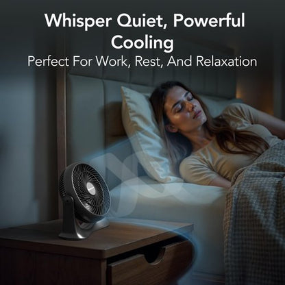 Comfort Zone 11-Inch High-Velocity Tabletop Air Circulator Fan – Quiet 3-Speed Personal Turbo Fan with 90° Adjustable Tilt & Carry Handle – Compact Desk Fan for Home, Office, or Bedroom – Black