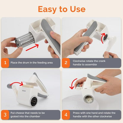 Cheese Grater Hand Crank, UHIYEE Rotary Parmesan Cheese Grater Cheese Shredder Handheld with Fine & Coarse Drums, Restaurant Cheese Grater Grinder with Handle for Hard Cheese Chocolate Nuts