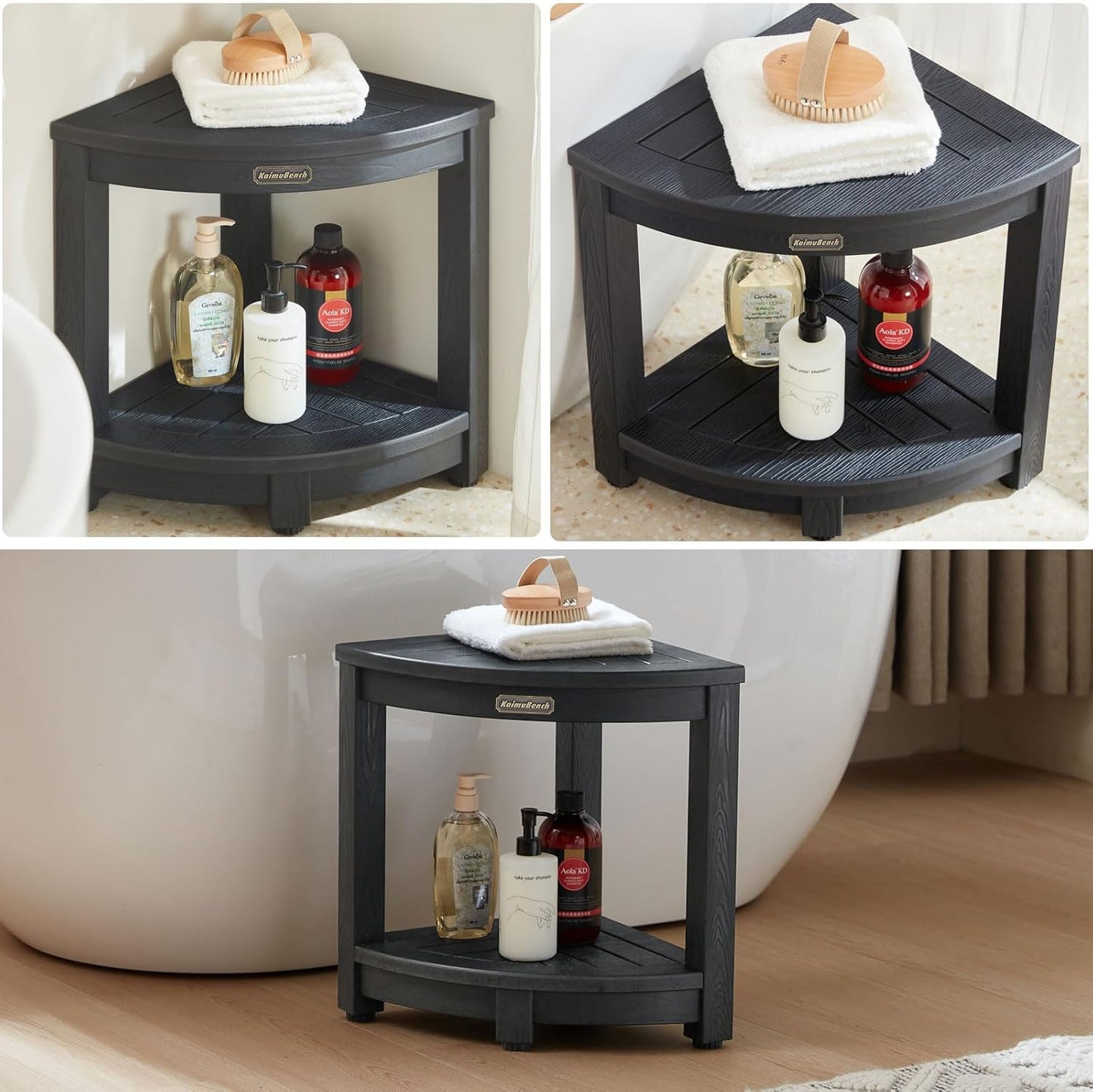 Regine Switzerland Shower Bench - Durable Poly Lumber Corner Stool | Non-Slip, Adjustable Feet, Black