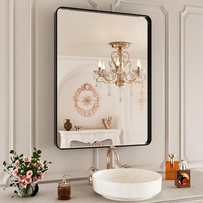 ISTRIPMF 22x30 Inch Black Bathroom Mirror,Rectangle Wall Mirror for Bathroom,Round Corner Matte Black Metal Framed Mirror(Horizontal/Vertical)