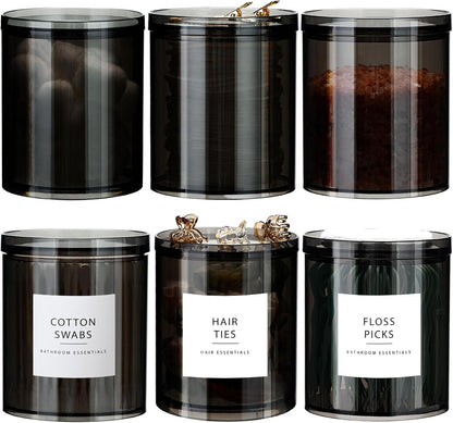 SheeChung Qtip Holder & Black Apothecary Jars Set - Bathroom Storage Organizer for Cotton Swabs & Makeup Sponges | Mixed Sizes (10oz & 12oz)
