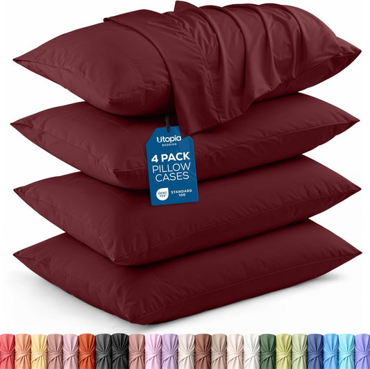 Utopia Bedding King Pillow Cases - Soft Brushed Microfiber - 4 Pack, 20 x 40 Inches, Burgundy