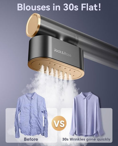 Jack & Rose Travel Steamer - 2-in-1 Portable Iron & Steamer | 15s Heat-Up, Global Use, Large Ceramic Panel