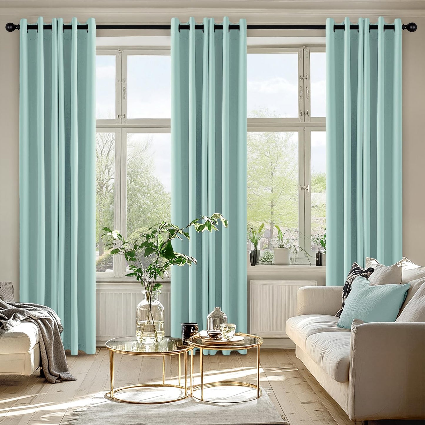 MIULEE Aqua Blackout Curtains for Bedroom Living Room 72 Inches Long 2 Panels, Thermal Insulated Room Darkening Drapes Solid Grommet Noise Reduction Light Blocking Window Treatments 40x72 Inch