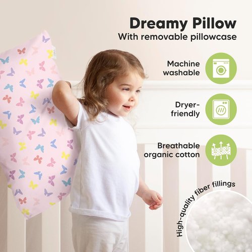 KeaBabies Toddler Pillow - Jumbo 14x20 Soft Organic Cotton | Machine Washable Travel Pillow (Flutter)