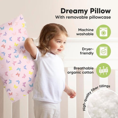 KeaBabies Toddler Pillow - Jumbo 14x20 Soft Organic Cotton | Machine Washable Travel Pillow (Flutter)