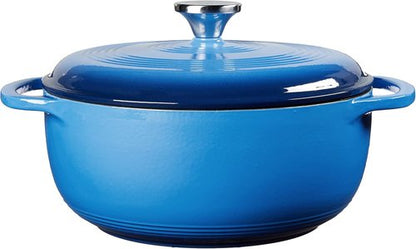Lodge Enameled Cast Iron Dutch Oven | 4.5 Quart with Lid & Dual Handles - Oven Safe to 500°F - Caribbean Blue