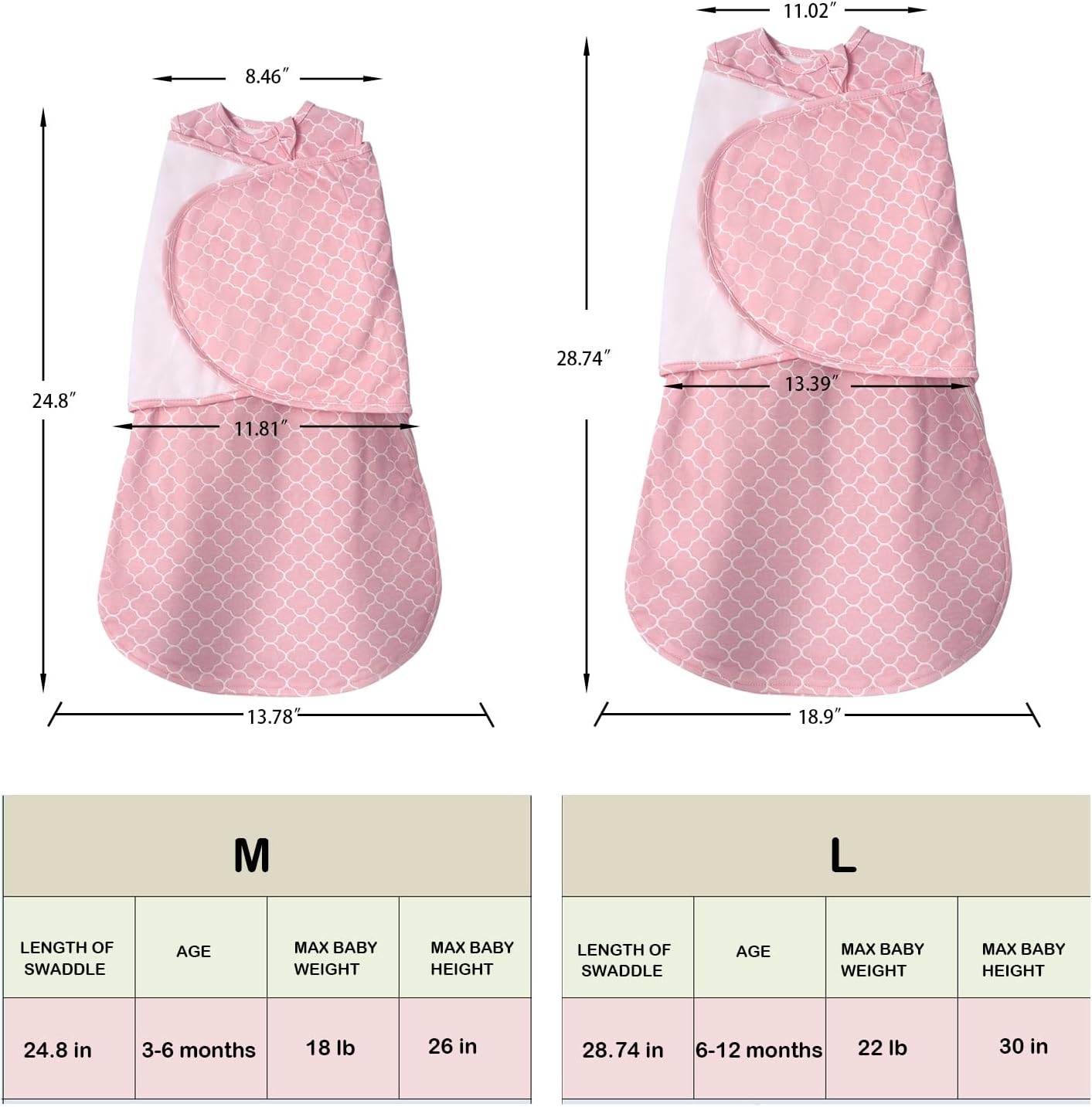 Skiennix Baby Sleep Sack Swaddle - 3-Way Adjustable Wearable Blanket for 0-6 Months | 100% Cotton, Pink