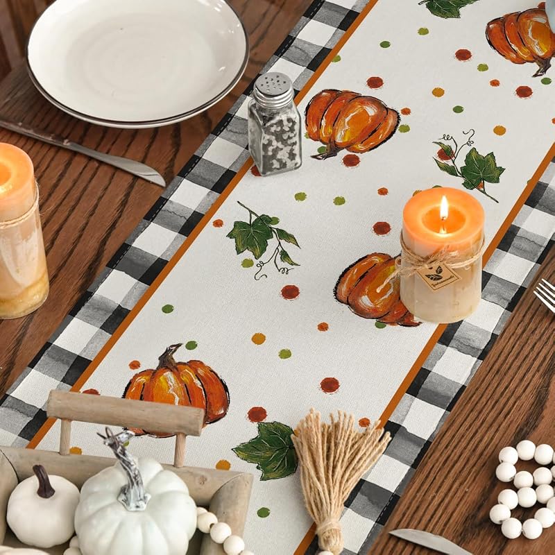 Artoid Mode 13x60 Inch Table Runner - 210 GSM Polyester, Black/Beige/Orange+ Variation
