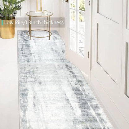 famibay Rug Runners for Hallways Non Slip 2x8 Runner Rug Washable Modern Runner Rugs with Rubber Backing Abstract Kitchen Runner Soft Low Pile Carpet Runners for Hallway Bathroom Entryway(Grey)