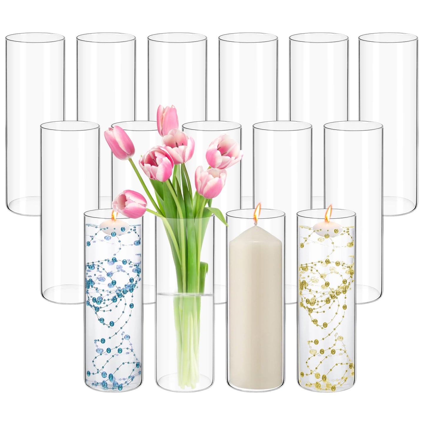 15Pack Glass Cylinder Vases for Centerpieces 12 Inch Tall Clear Flower Vases, Glass Hurricane Candle Holder Wedding Decorations, Modern Floating Candle Vase for Party Home Decor(3.35 x 12 Inch)