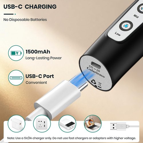 Colarlemo Milk Frother - Handheld Electric Whisk for Coffee & Lattes | Rechargeable & Detachable, Black