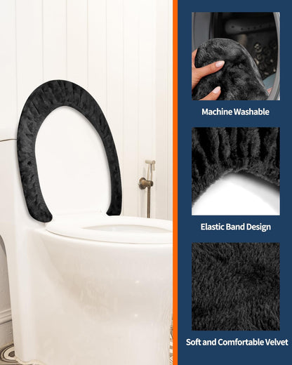 Skiennix Microfiber Toilet Lid Cover - Soft Velvet, Absorbent & Machine Washable | Fits Most Lids (Black)