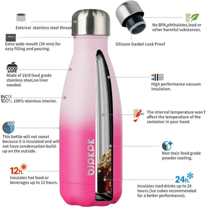 BJPKPK 12oz Water Bottles Stainless Steel Insulated Water Bottle Keep Cold And Hot Dishwasher Safe,Cherry Blossom