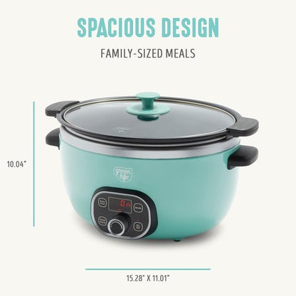 GreenLife 6QT Ceramic Slow Cooker - PFAS-Free Programmable Design with Removable Nonstick Pot - Turquoise