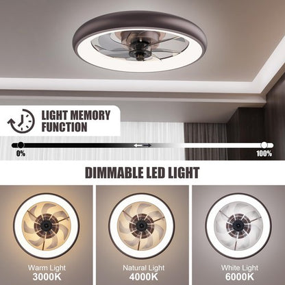Ceiling Fans with Lights and Remote, Low Profile Ceiling Fan with Lights, 20'' Flush Mount Ceiling Fan, Dimmable LED Ceiling Fan, 6 Speeds, Rustic Smart Ceiling Fan for Bedroom/Living Room/Kitchen