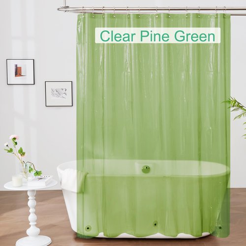 Mrs Awesome Clear Green Shower Curtain Liner with 3 Magnets, 72x72 Premium Flexible Sturdy Plastic Shower Curtain for Bathroom Waterproof, Clear Green
