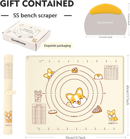 Ourokhome Silicone Baking Mat - Non-Stick, Anti-Slip Pastry Dough Cutter | 20'' x 16'', BPA-Free (Beige)