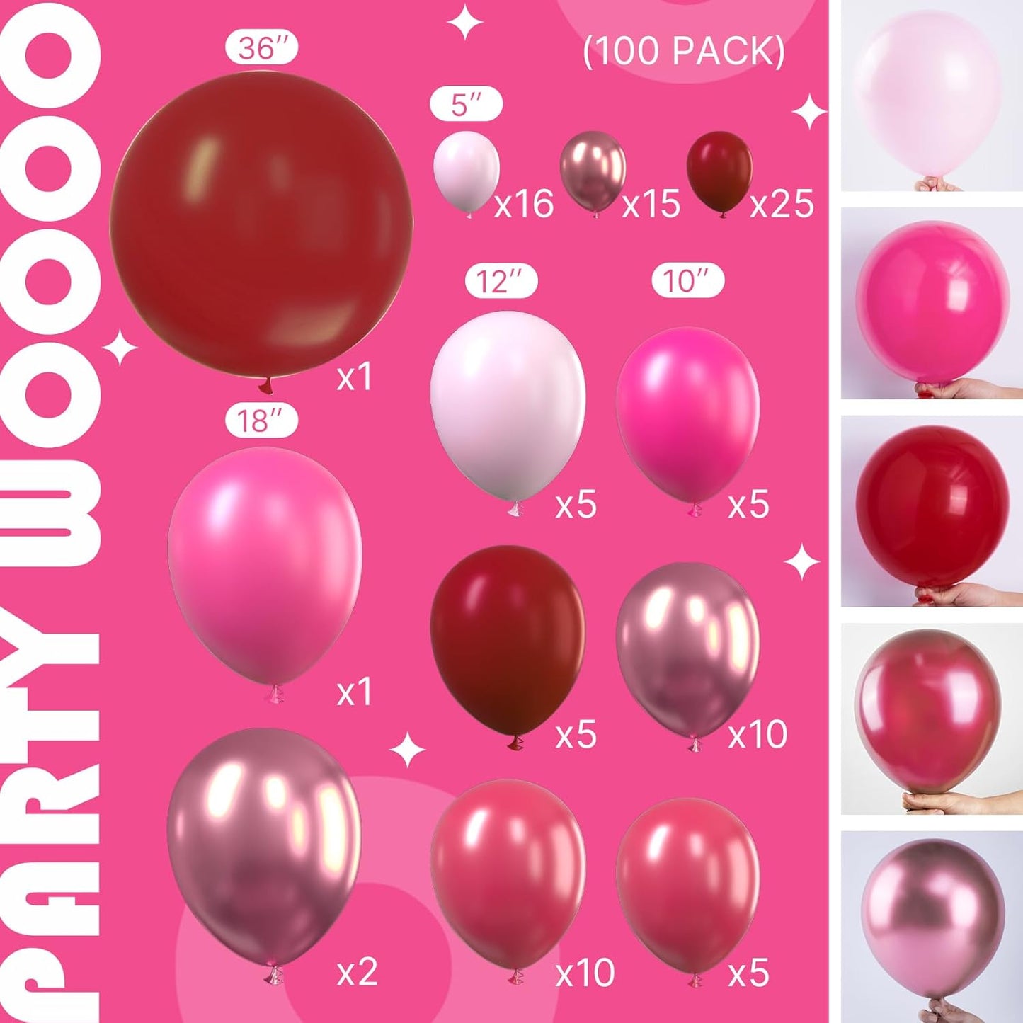 PartyWoo Pink Balloon Garland - 100 Pcs in Various Sizes | Perfect for Party & Birthday Decorations