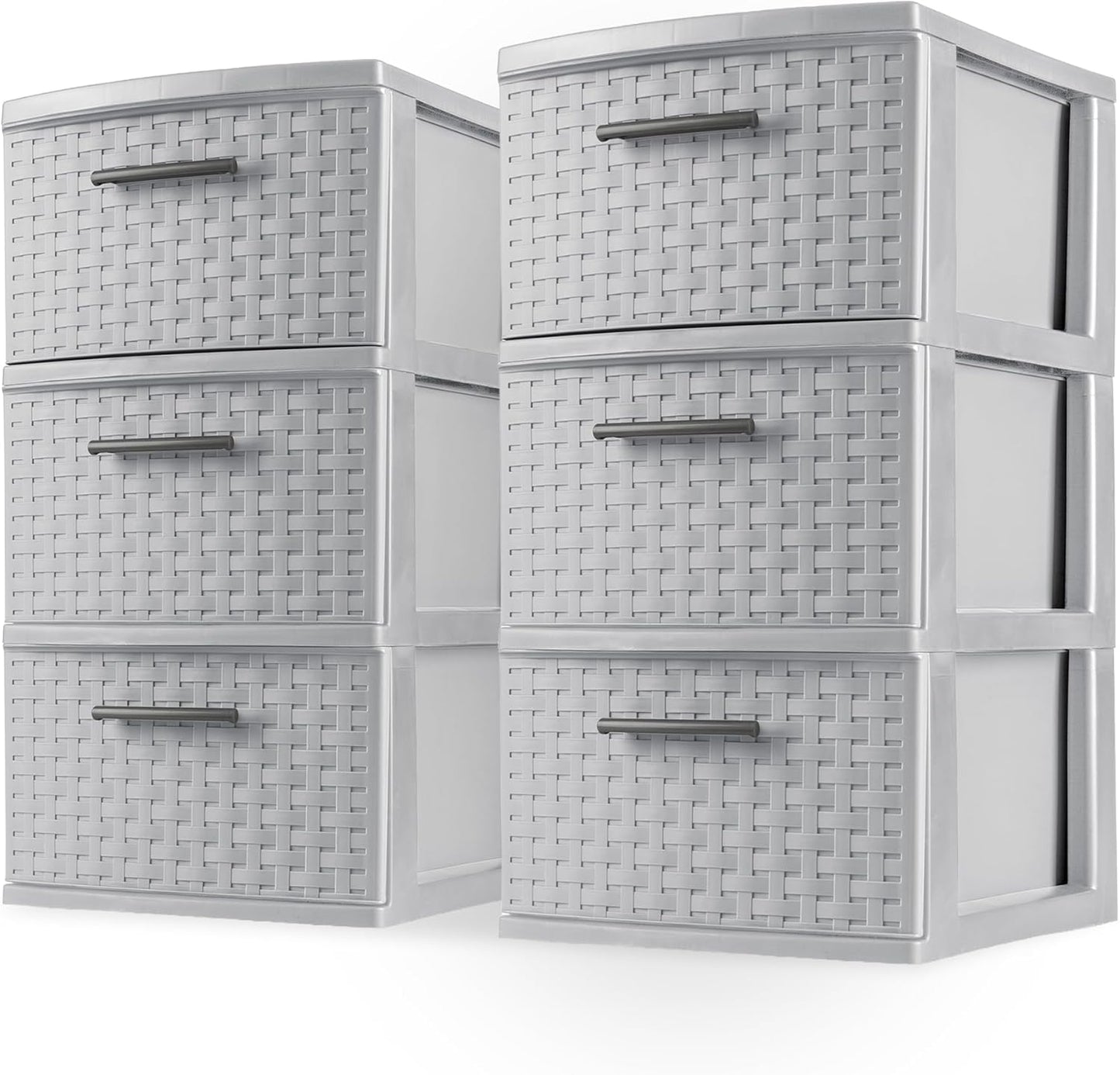 Sterilite 3 Drawer Storage Tower - Lightweight Plastic Weave Organizer in Cement | Ideal for Bedrooms, Closets, Bathrooms