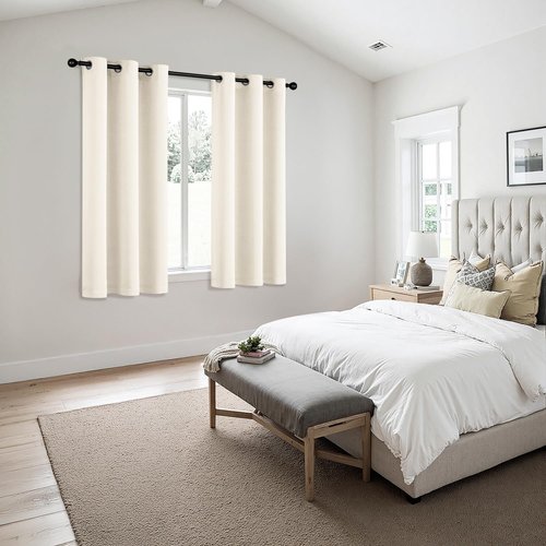 MIULEE Beige White Blackout Curtains for Bedroom Living Room 45 Inches Long 2 Panels, Thermal Insulated Room Darkening Drapes Solid Grommet Noise Reduction Light Blocking Window Treatments 40x45 Inch