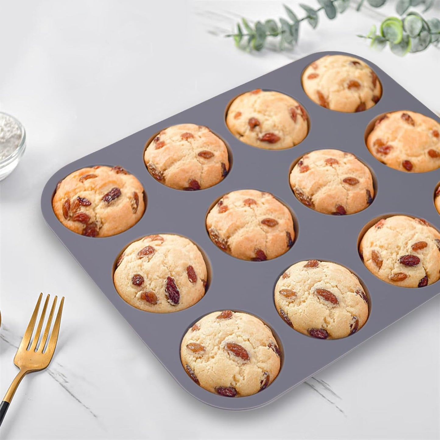 Skiennix Silicone Muffin Pan - Nonstick 12-Cup Bakeware Set for Muffins, Tarts & Bread - 3 Pack