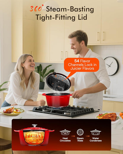 Nuwave 6QT Enameled Cast Iron Dutch Oven - Heavy Duty, Dual Handles, Oven Safe to 500°F for Baking & Roasting