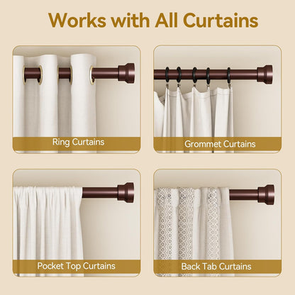 YaFex Curtain Rods - Heavy Duty 1 Inch Adjustable Window Treatment Rods | 32-58 Inch, Bronze Finish