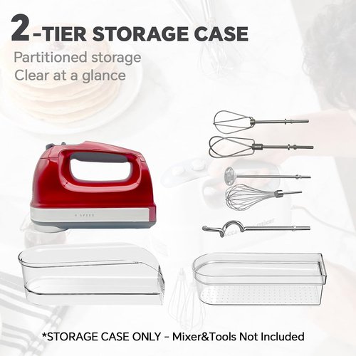 **KitchenAid Hand Mixer Storage Case - Double Layer Acrylic Organizer for KHM5/KHM6/KHM7/KHM9 Series**