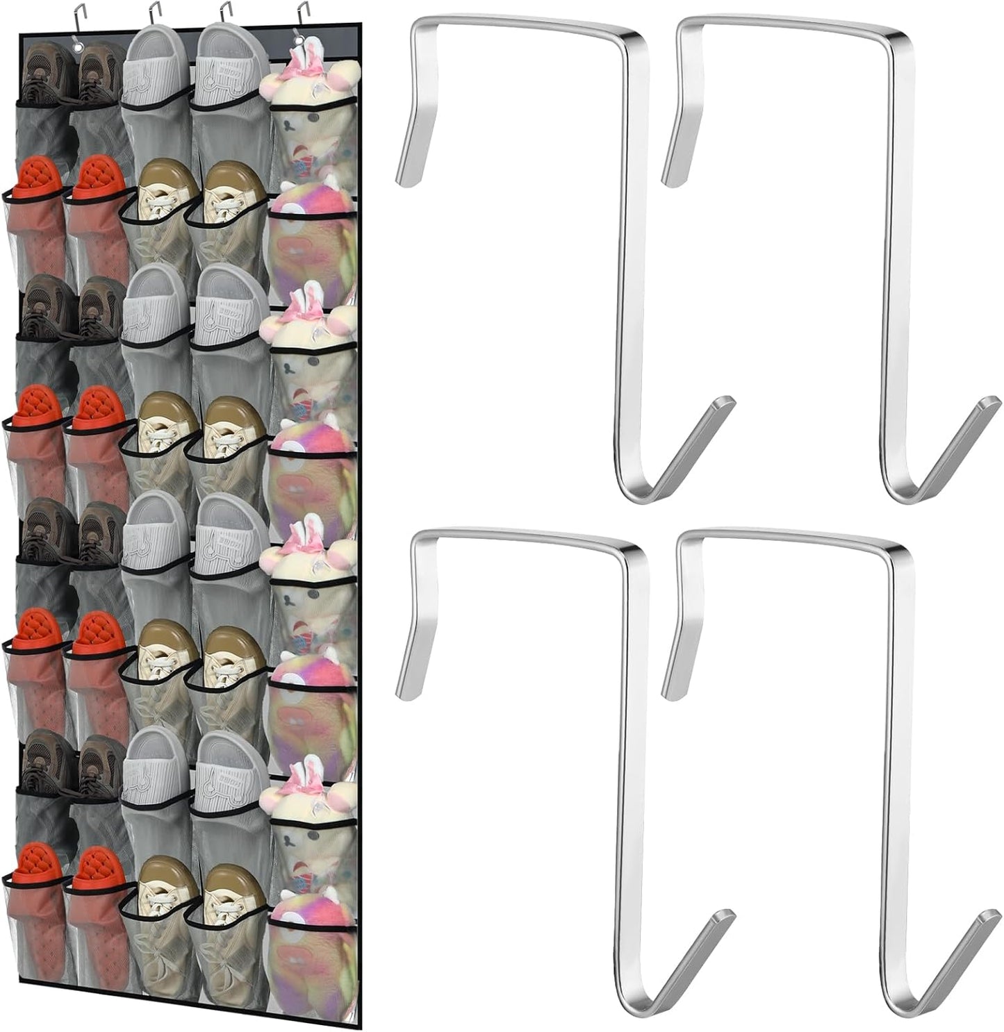 Windyun Over The Door Shoe Organizer - Large Capacity Gray Mesh Pocket Rack for Dorm, Closet & Entryway